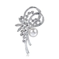 Eleganter Blumen-Schleifen-Brosche mit Kristallen und großer Perle für Damen - Silber