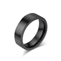 Bague minimaliste en acier au tungstène noir poli avec anneau large pour hommes et femmes - Taille 6 / Coupe régulière / Noir