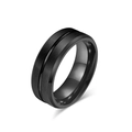 Anillo negro de acero de tungsteno cepillado con ranura central e interior pulido - Negro