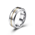 Anillo de carburo de tungsteno plateado de 8 mm con línea central dorada y pulido - Plata con Línea Dorada