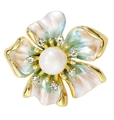 Elegant gold peony brooch with pearl center and blue gradient enamel flower petals - Blue