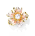 Elegant peony flower brooch with pink gradient petals and a central white pearl - Pink