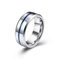 8mm Herrenring aus Wolframkarbid in Silber mit einer blauen Mittelnut-Verzierung - Silber mit Blauer Linie