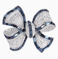 Broche nœud élégante en alliage argenté avec cristaux bleu foncé et strass brillants - Bleu