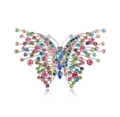 Detailed view of luxury butterfly brooch with colorful rhinestones and silver alloy base - Silver + Multicolor
