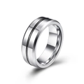 Minimalist 8mm tungsten carbide ring in silver with a black center groove detail - Silver with Black Line