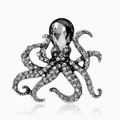 Spilla polpo vintage in argento con cristallo grigio e strass bianchi lucidi - Stile Pietra Principale Grigia / Grigio