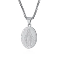 Collana con pendente ovale della Vergine Maria in acciaio inossidabile argento con catena - Vergine Maria Ciondolo Solo (Senza Catena)