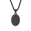 Vintage black Saint Mary medallion necklace with oval pendant and wheat chain for men and women - Black Color Single Pendant