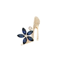Blue crystal high heel and flower brooch pin in gold plating with white rhinestones - Blue