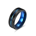 Anillo de tungsteno negro cepillado de 8mm con ranura interior azul para hombre - Negro y Azul