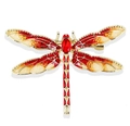 Squisita spilla vintage a libellula dorata con ali in smalto rosso e cristallo rosso - Rosso