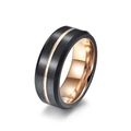 Anillo de tungsteno negro de 8 mm con ranura de oro rosa e interior pulido espejo - Mezcla Negro Oro Rosa