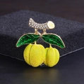 Creative fruit durian brooch with yellow enamel texture and crystal leaves in gold finish - Creative Durian Shape Brooch