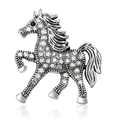 Elegante spilla a forma di cavallo in argento con cristalli scintillanti e posa dinamica - Argento