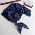 Detailed view of dark blue paisley silk scarf with vintage cotton-linen texture - Royal Blue Paisley