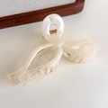 Macro view of bow hair claw with elegant cream marble texture and golden spring - Transparent White Bow (27315L)