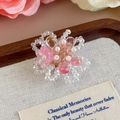 Détail macro d'un bijou de chaussure fleuri avec perles facettées et pétales roses - Pétale à Dégradé Rose (27337-9)