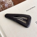 Close-up of black triangle BB hair clip with snakeskin faux leather texture - Black Triangle BB Clip (27459H)