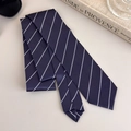 Macro detail of navy blue tie with white micro-dot stripes on smooth satin fabric - Dull Blue and White Striped Style (27316H)