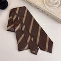 Detail of dark brown striped tie with silk-like satin texture and elegant gold patterns - Coffee Striped Style (27316J)