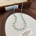 Bohemian beaded necklace with turquoise-blue faceted stones and gold chain in vintage style - Sky Blue Beaded Retro Style (Main Image Style)
