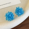 Macro shot of sky blue beaded hydrangea cluster earrings with faceted crystal details - Blue Stud Earring Style (26801A)