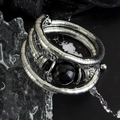 Bracciale a spirale argento a tre strati con pietra nera e dettagli metallici vintage - Argento Nero