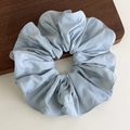 Detailed close-up of light blue chiffon scrunchie with delicate ruffled edge stitching - Gray-Green (27067D)