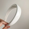 Detail of glossy white patent leather headband with non-slip grey inner lining - Beige (27077A)