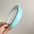 Detail of light blue patent leather headband with a non-slip beige lining interior - Blue Green (27077E)