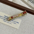 Close-up of vintage alligator hair clip with colorful crystal gems on silver base - Small Rhinestone Duckbill Clip (27117A)