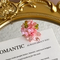 Detail showing pink and olive green beaded flower charm with glossy glass beads - Pink and Olive Green Flower Cluster Style (27059-58)