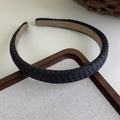 Close-up of black woven straw headband with non-slip khaki lining and texture - Black Woven (6# 25583C)