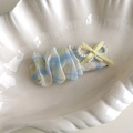 Detail of light blue plaid hair clip with delicate pearl bow and yellow ribbon accent - Hair Clip / Pastel Yellow BB Clip
