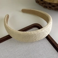 Detailed close-up of woven beige headband with natural straw texture and raffia finish - Beige Herringbone (7# 27011A)