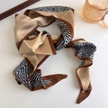 Slanke satijnen sjaal met vintage pied-de-poule en visgraatmotieven voor damesstijl - Gember Hahnentritt Geometrische Splicing / 140cm*13cm