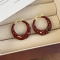 French vintage burgundy red enamel hoop earrings with gold accents for women - Burgundy