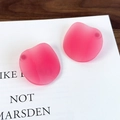 Pink translucent shrimp cracker earrings with matte ribbed texture and petal shape - Rose Pink