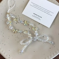 Detalle de correa para móvil con lazos de cristal iridiscentes y cuentas de diamantes - Estilo Iridiscente Transparente (26491A)