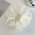 Detailed macro view of large cream organza scrunchie with layered ruffle edges - Beige Style (26598A)