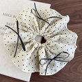 Scrunchie beige a pois vintage con eleganti fiocchi in nastro nero per acconciature donna - Stile Fiocco a Pois Beige