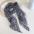 Modern thin plaid skinny scarf in classic grey and black checkered pattern on tray - 135cmx16cm / Blue Plaid