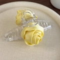 Detailed macro view of yellow fabric roses on a transparent spring hair clip accessory - Flower Large Claw Clip (26777E)