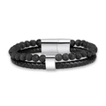 Bracciale da uomo in pelle intrecciata e perline di pietra lavica naturale con chiusura magnetica - Pietra lavica