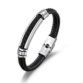 Herren Armband aus geflochtenem schwarzem Leder mit silbernem Edelstahl-Faltverschluss - Schwarz
