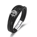 Men's multilayer leather tree of life bracelet with a silver magnetic clasp - Black
