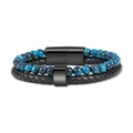 Bracciale da uomo a doppio strato con pietre occhio di tigre blu e pelle intrecciata - Pietra Occhio di Tigre Blu