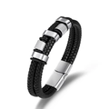 Bracciale multistrato in pelle intrecciata nera da uomo con chiusura magnetica argento - Argento