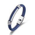 Blaues geflochtenes Lederarmband für Herren mit Edelstahlverschluss und weißen Nähten - Blau